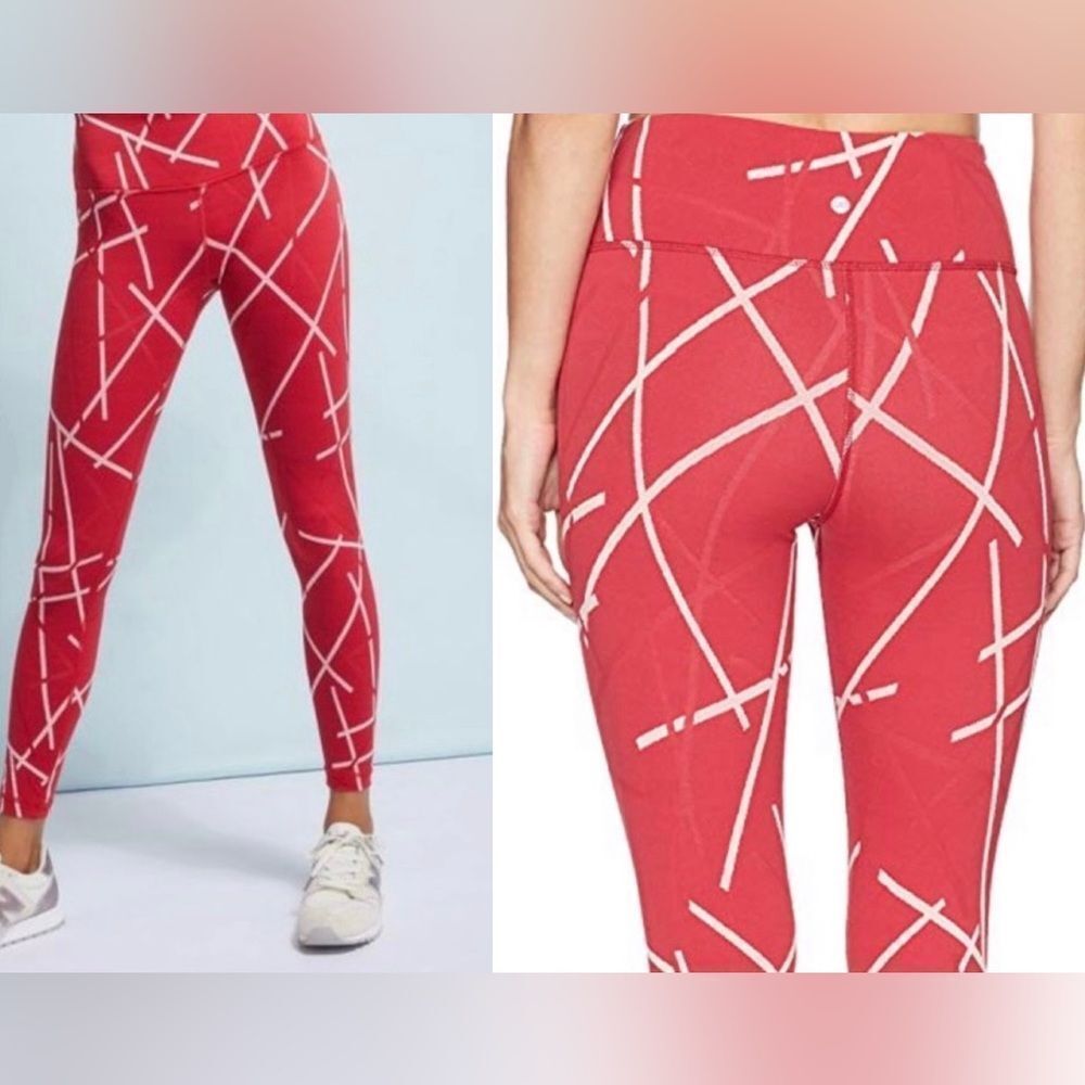 NWT Vimmia Hatch Jacquard Red White Pattern Leggings - Picture 1 of 9